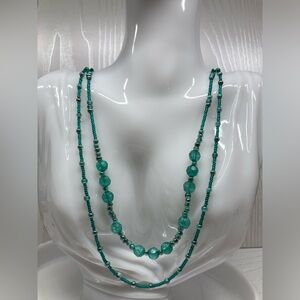 ✨Handmade Elegant Green Multi-Strand Necklace w Chain